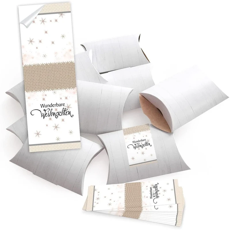 10 Geschenkboxen flach weiß 14,5 x 10,5 x 3 cm mit Banderole „Wunderbare Weihnachten“