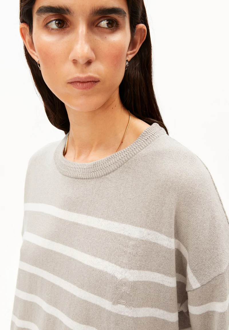 GESTREIFTER LEINEN-MIX PULLOVER | sand stone-undyed