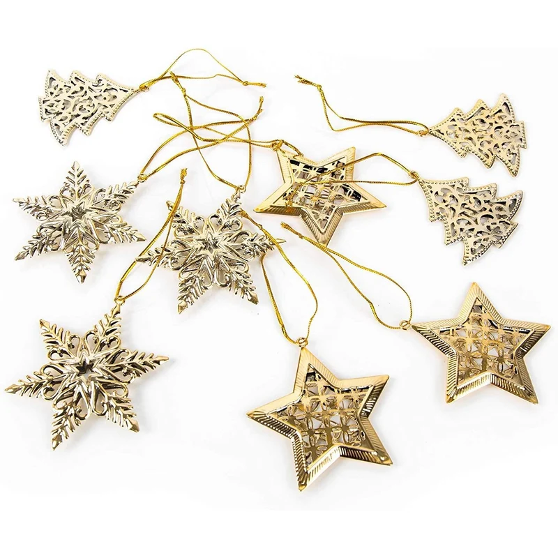 9 filigrane Weihnachtsanhänger gold Baum Stern Schneeflocke Weihnachtsdeko Geschenkanhänger
