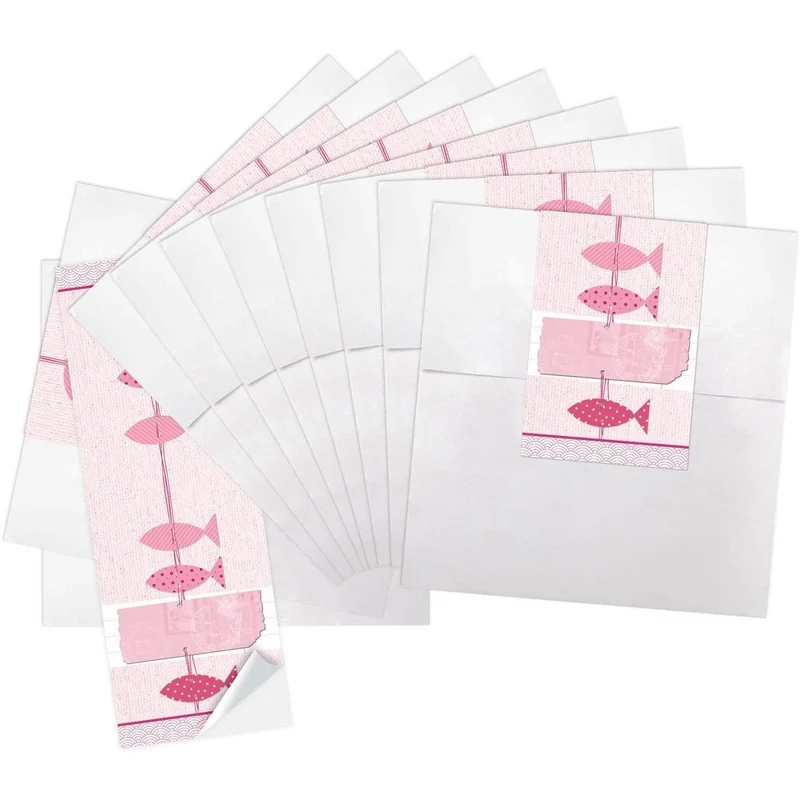 Weiße Flachbeutel aus Papier in zwei Größen mit Banderole in verschiedenen Motiven