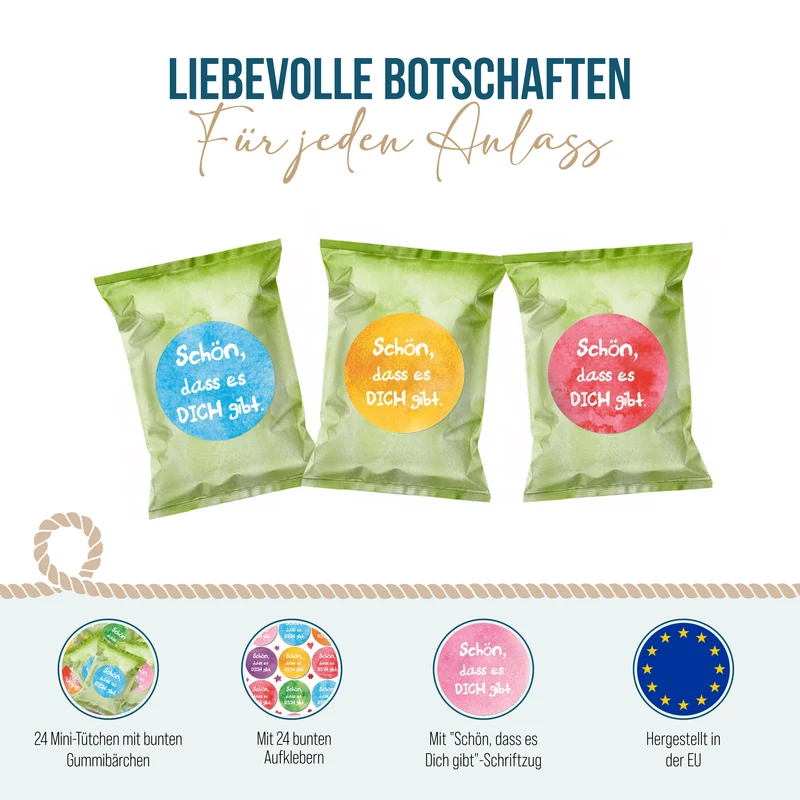 24 Fruchtgummi Tütchen Schön, dass es dich gibt – bunte Mini-Geschenke zum Verschenken
