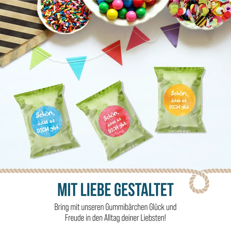 24 Fruchtgummi Tütchen Schön, dass es dich gibt – bunte Mini-Geschenke zum Verschenken