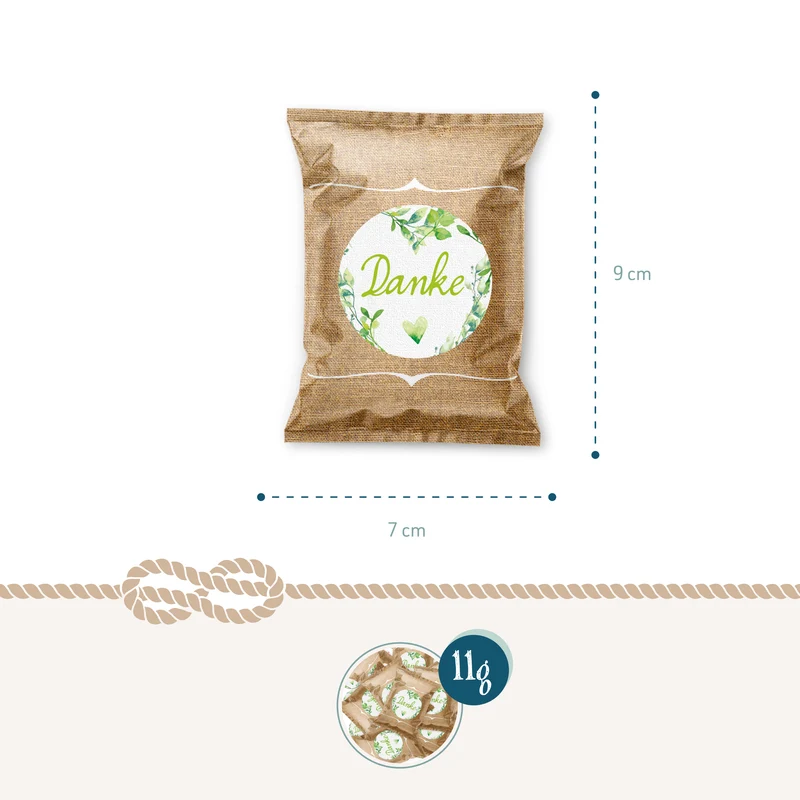 24 Fruchtgummi Tütchen Danke grün floral – Dankeschön Geschenke für Gäste und Kollegen