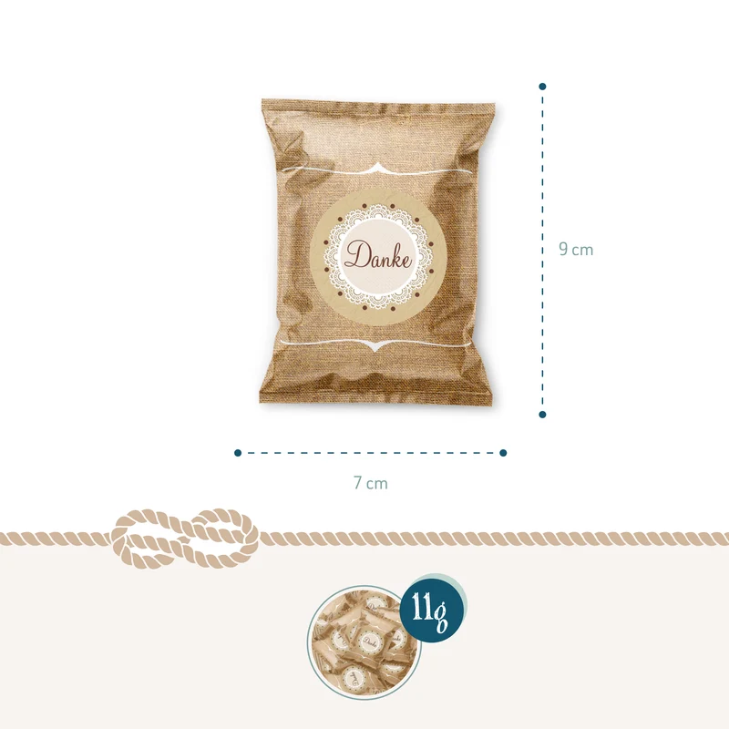 24 Fruchtgummi Tütchen Danke natur beige – Dankeschön Geschenke in Naturtönen