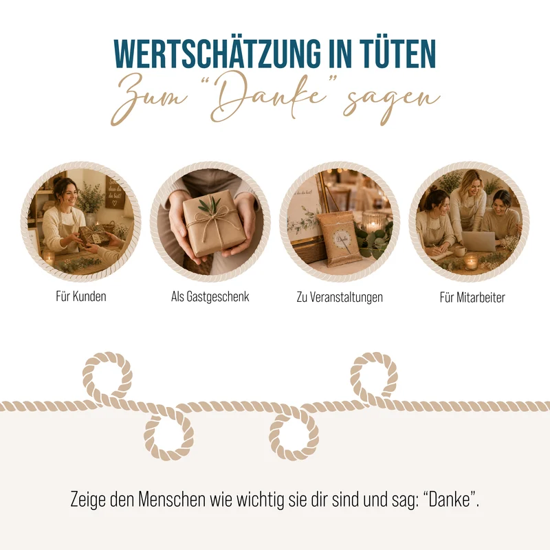 24 Fruchtgummi Tütchen Danke natur beige – Dankeschön Geschenke in Naturtönen