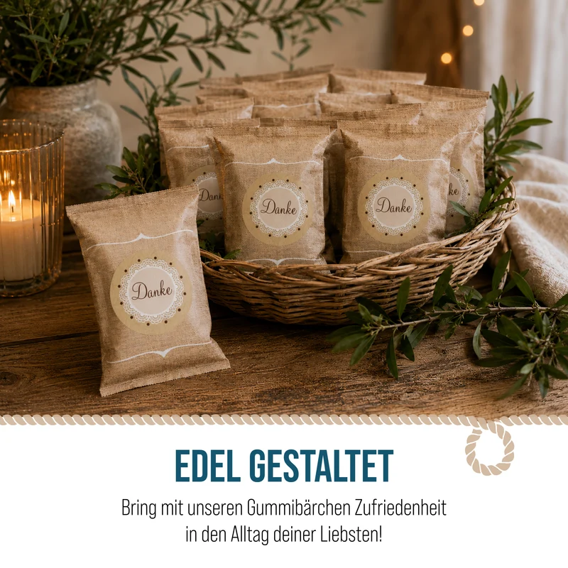 24 Fruchtgummi Tütchen Danke natur beige – Dankeschön Geschenke in Naturtönen