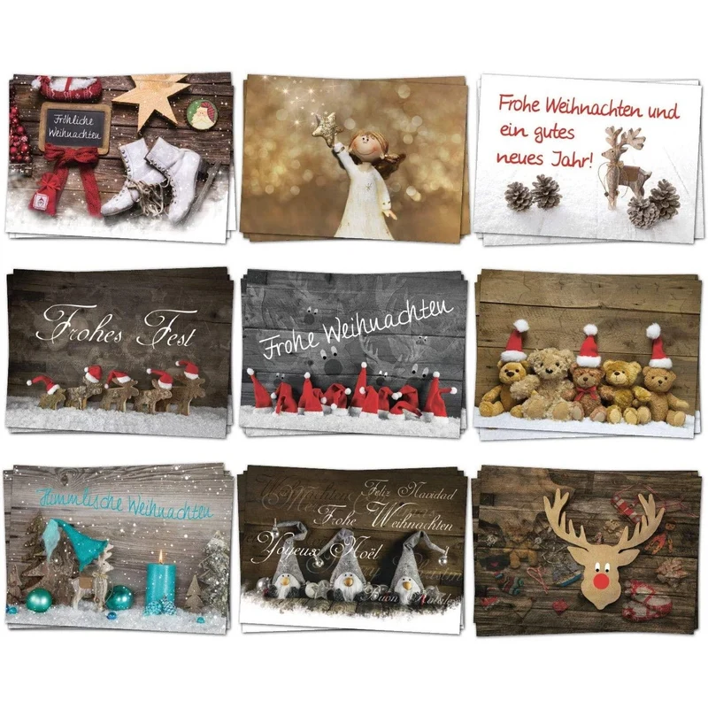 18 Weihnachtspostkarten DIN A6 – 9 Nostalgie-Motive vintage