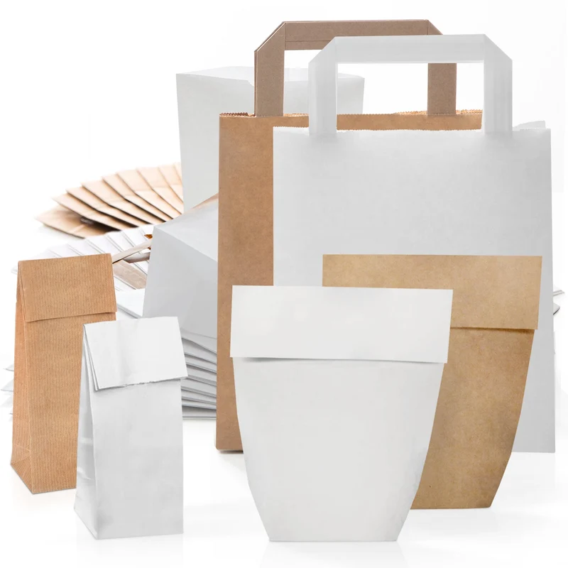 Papiertüten Set - 120 gemischte Kraftpapier Tüten in braun & weiß