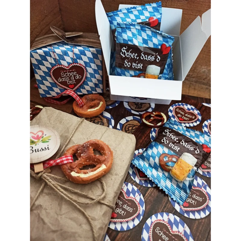 Bayerische Aufkleber Ø 4 cm kariert mit Lebkuchenherz