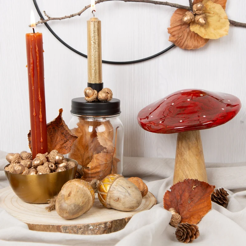 2 Fliegenpilz Figuren aus Holz Herbstdeko 18 und 13 cm