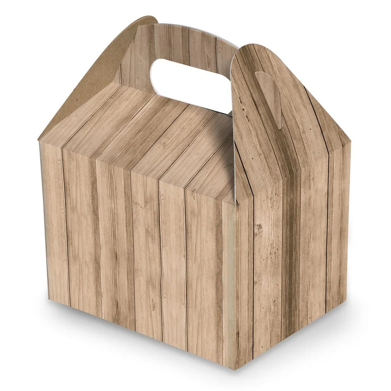 Geschenkboxen mit Griff braun in Holzoptik 12,5 x 18,5 x 12 cm