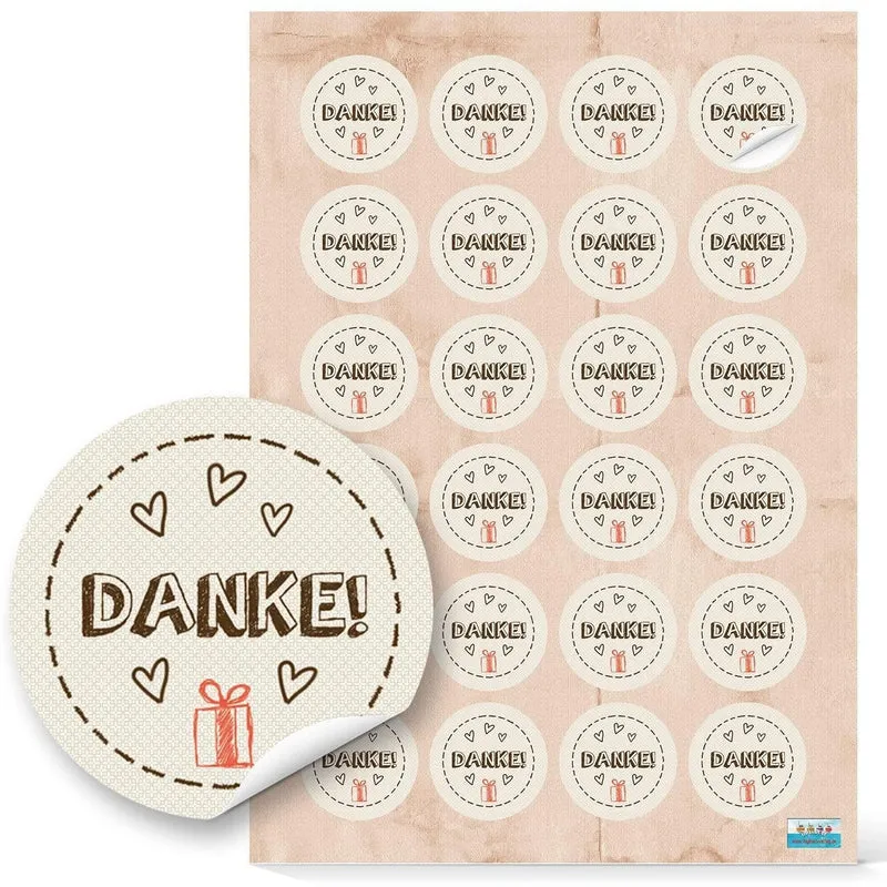 Großes Aufkleber Set - 5 x 24 Sticker blanko + Danke + selbstgemacht + Herzen