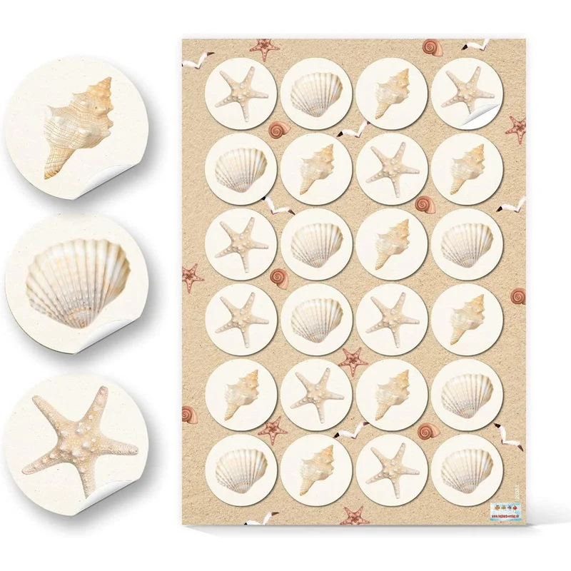 2 x 24 selbstklebende Sticker - 24 Muscheln + 24 maritime Motive