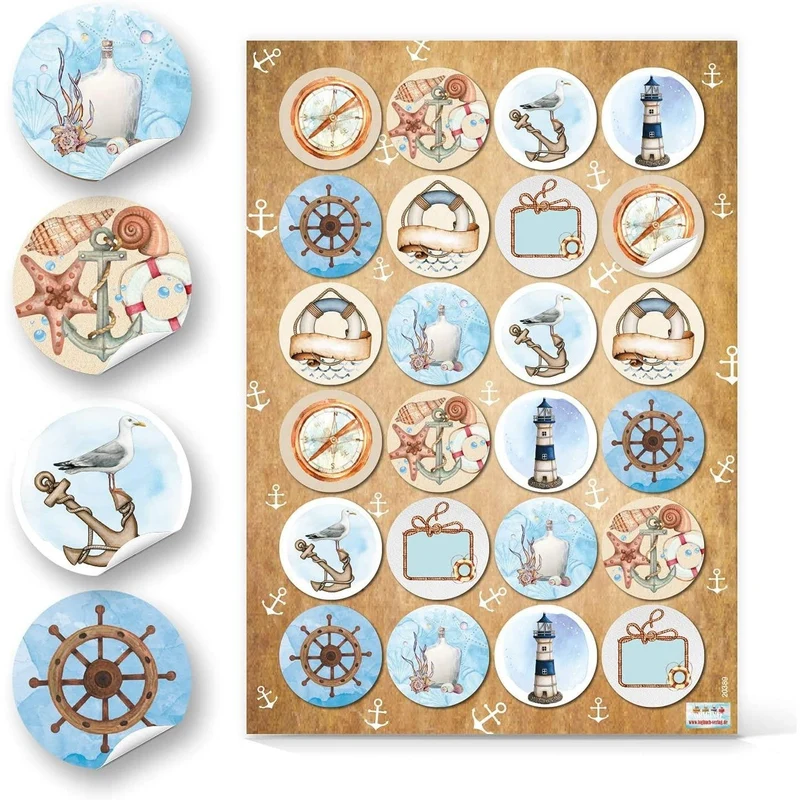 120 maritime Sticker - Anker + Fische + Muscheln + Sprücheaufkleber