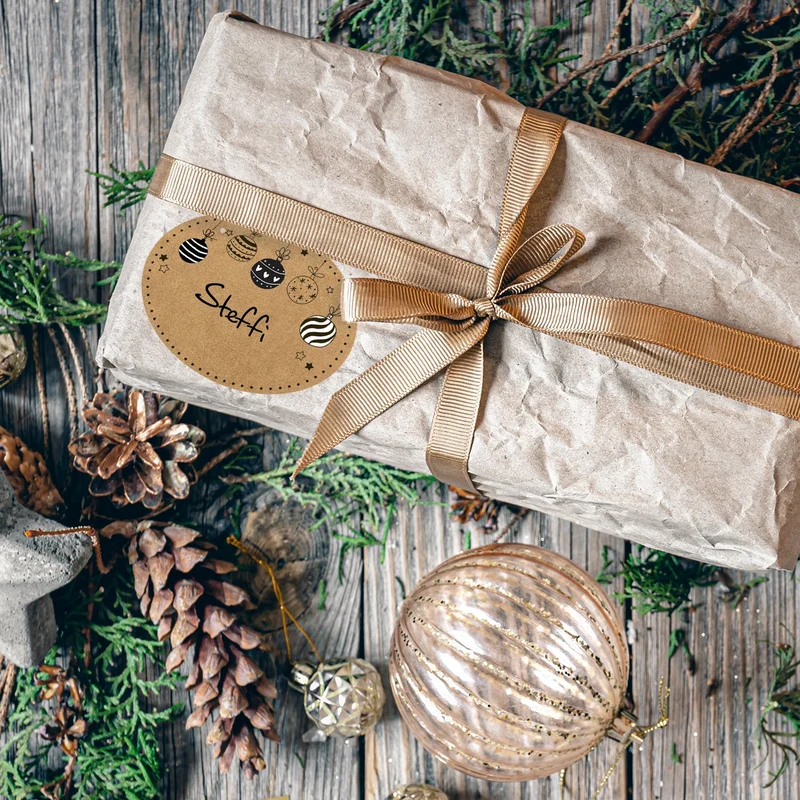 200 Weihnachtsaufkleber auf Rolle zum Beschriften - oval braun schwarz