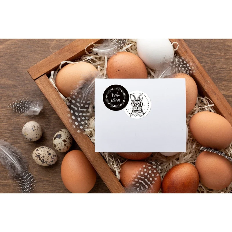 Logbuch-Verlag 24 Hipster Osterhasen Aufkleber - 4 cm rund selbstklebend - moderne Osteraufkleber schwarz weiß