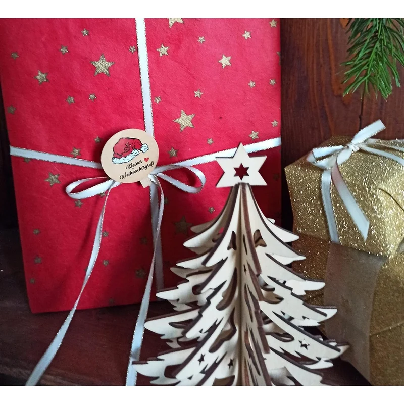 4 Weihnachtsbäume aus Holz - 15 cm Natur braun - zum Aufhängen