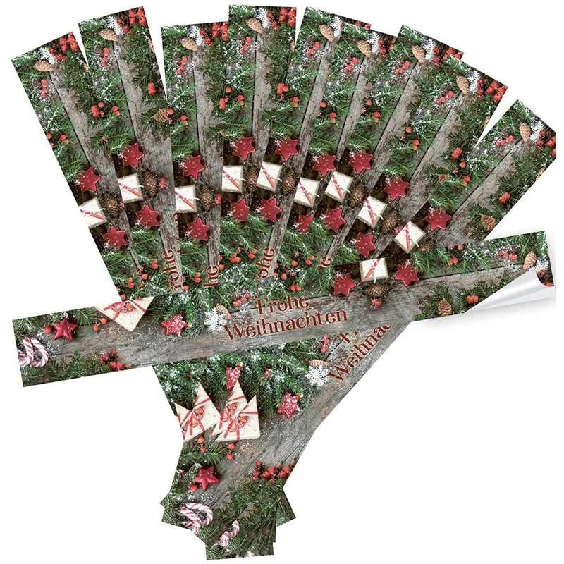 10 Weihnachtsbanderolen Frohe Weihnachten braun rot grün 5 x 42 cm