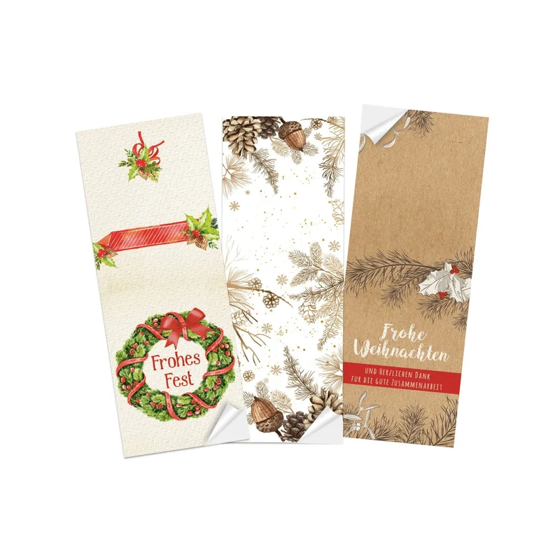 Logbuch-Verlag 30 lange Weihnachtsaufkleber mit Text - weihnachtliche Aufkleber zum Beschriften als Verschluss Verzierung für Verpackungen