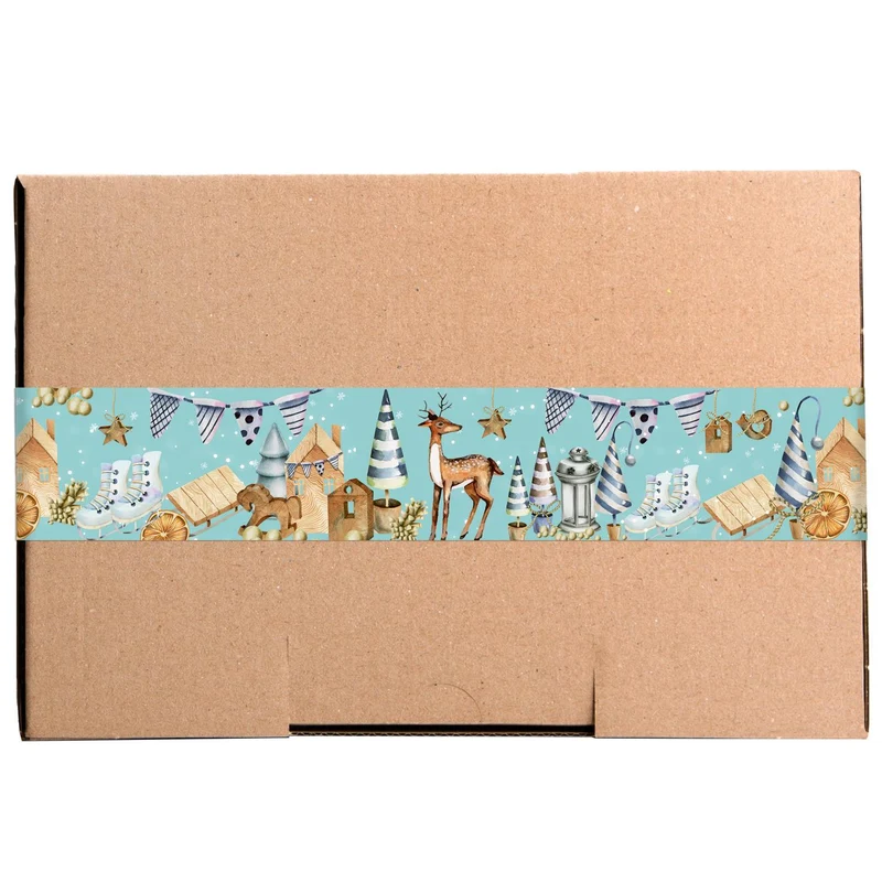 XXL Weihnachtsaufkleber Set - 4 x 10 weihnachtliche Geschenkaufkleber 5 x 42 cm blau türkis für Schachteln