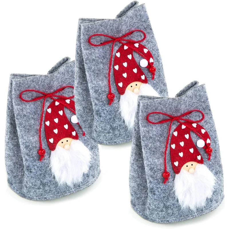 3 Filztaschen mit Nikolaus grau rot - als Verpackung für das Nikolausgeschenk