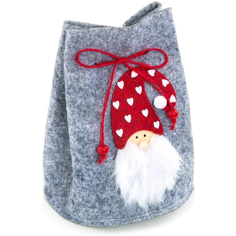 3 Filztaschen mit Nikolaus grau rot - als Verpackung für das Nikolausgeschenk