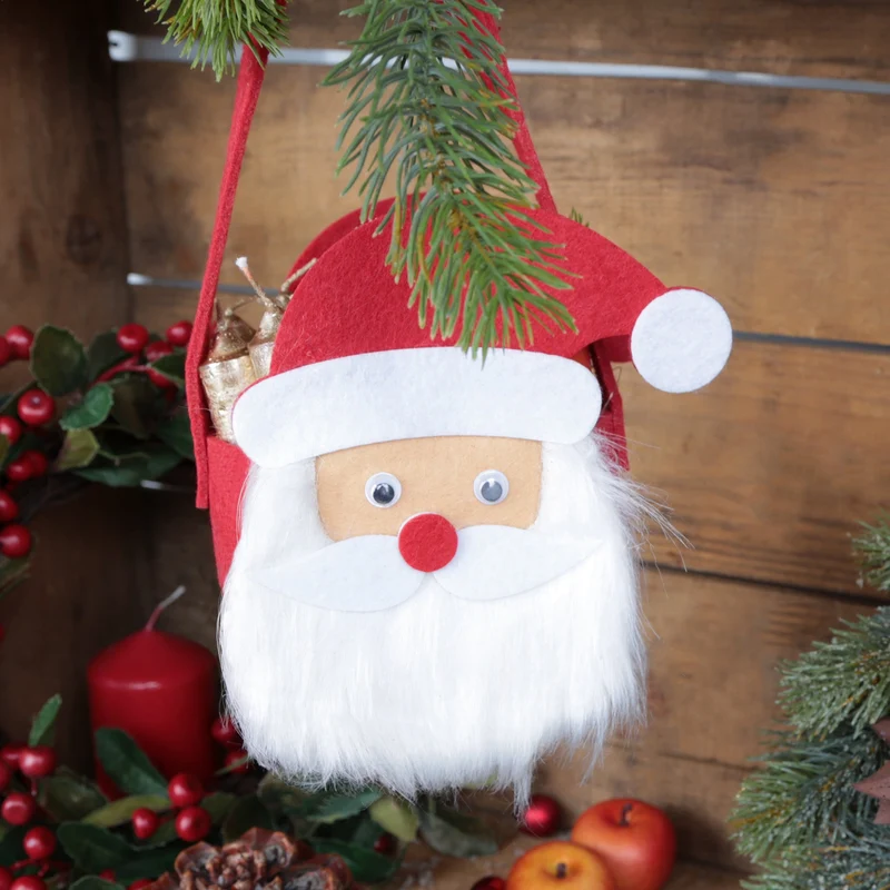 Logbuch-Verlag 3 Nikolaus Filztaschen rot weiß - Nikolausverpackung 17 cm - Verpackung für Nikolausgeschenke