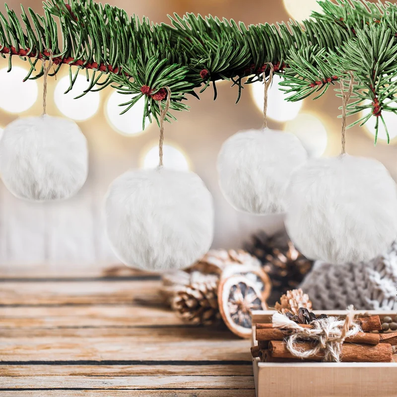10 weiße Weihnachtskugeln aus Plüsch - 7 cm zum Aufhängen