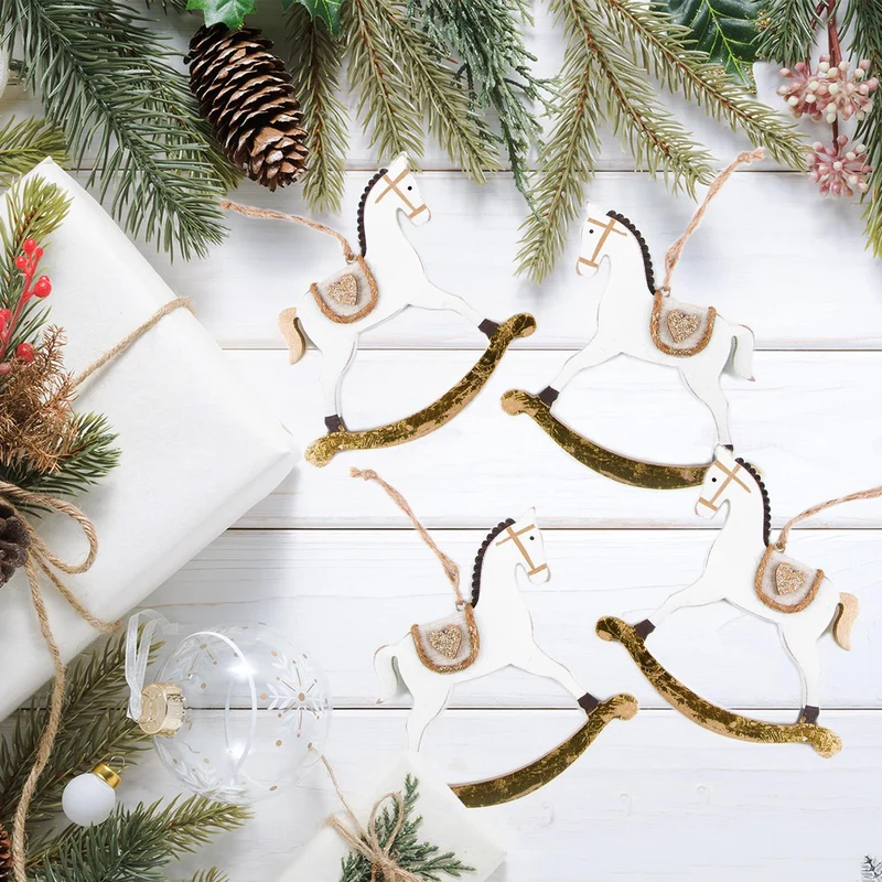 2 Schaukelpferd Anhänger aus Holz - Weihnachtsdeko mit Schnur zum Aufhängen