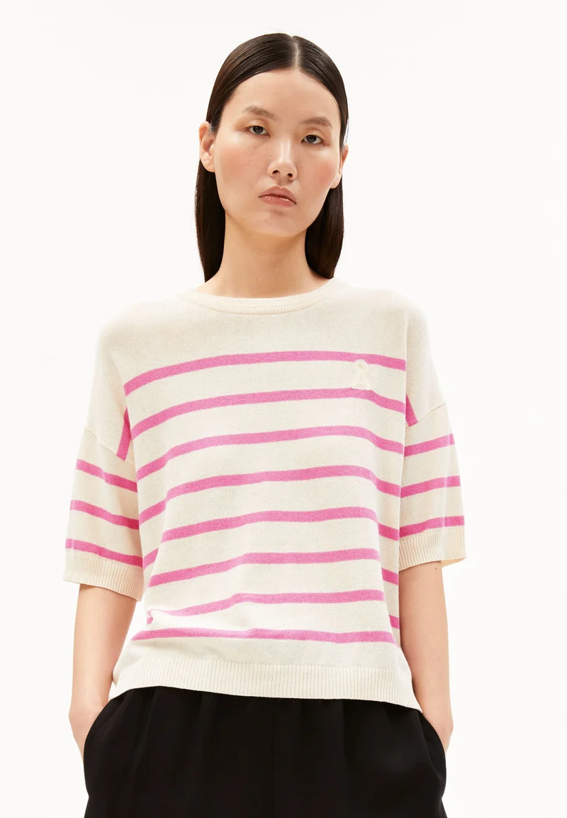 GESTREIFTER LEINEN-MIX PULLOVER | undyed-washed berry