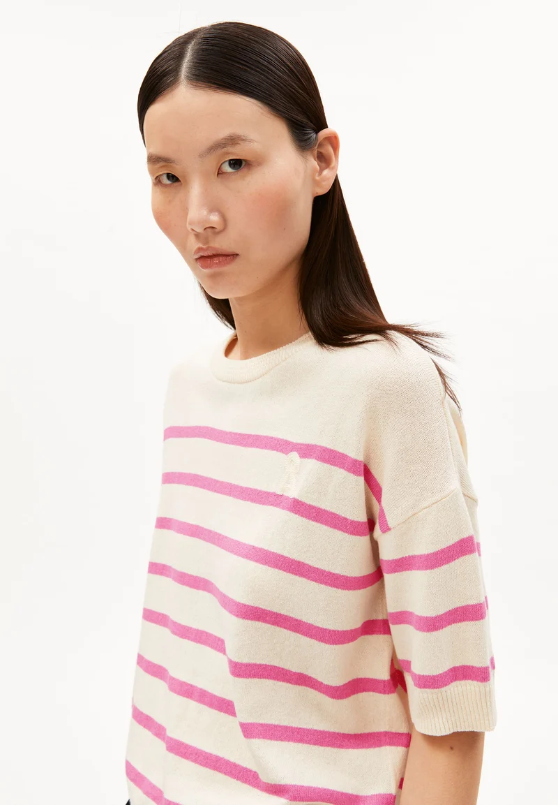 GESTREIFTER LEINEN-MIX PULLOVER | undyed-washed berry