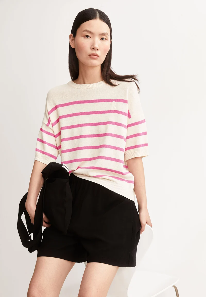 GESTREIFTER LEINEN-MIX PULLOVER | undyed-washed berry