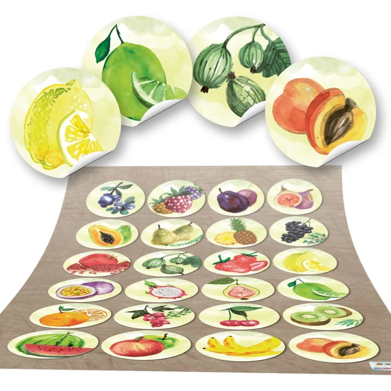 24 runde Aufkleber OBST Küchenaufkleber Essen Deko Küche Aufkleber Glas Sticker Küchen-Etiketten selbstklebend Kinder Kindergarten