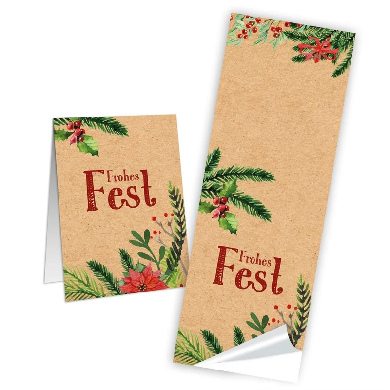Weihnachtsbanderole Frohes Fest rot grün braun 5 x 14,8 cm zum Beschriften