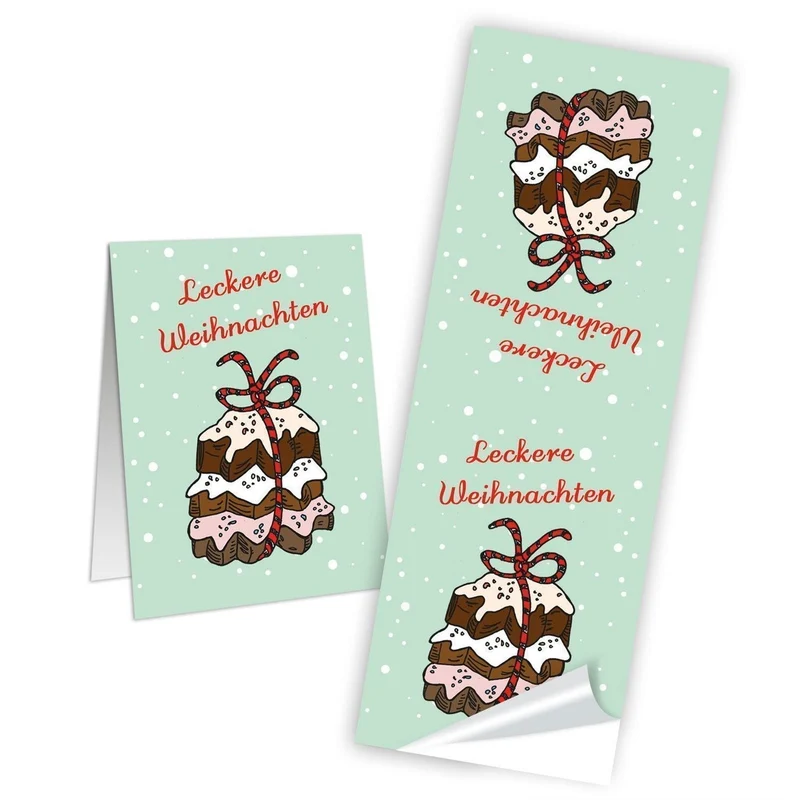 Weihnachtsbanderole Leckere Weihnachten grün braun 5 x 14,8 cm