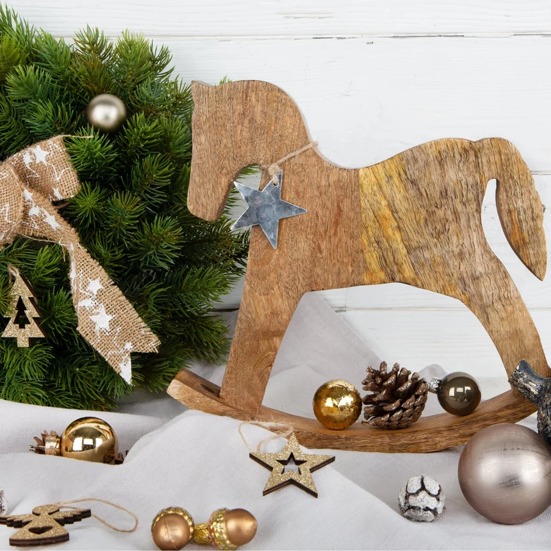 Schaukelpferd Figur 30 cm Holz Deko Weihnachtsdeko braun