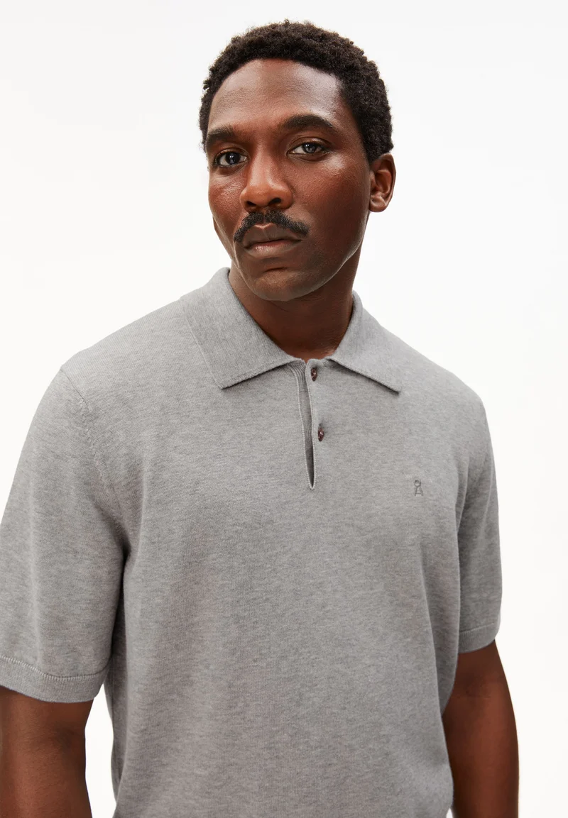 KURZÄRMLIGES STRICKPOLOSHIRT | silver melange