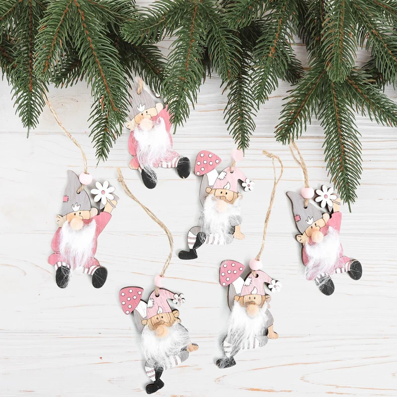 6 witzige Wichtelanhänger aus Holz rosa weiß grau - als Weihnachtsdeko