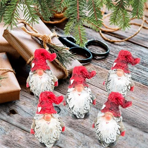 5 kleine Wichtelfiguren rot weiß grau - kleines Wichtelgeschenk