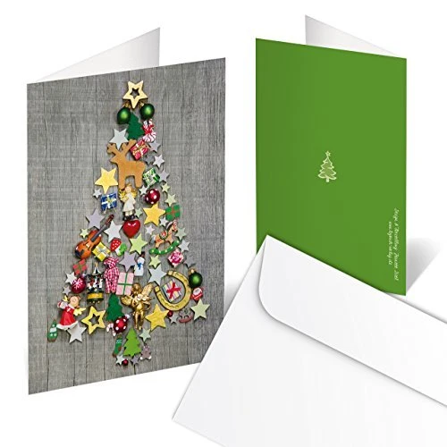 Weihnachtskarten DIN A6 hoch Klappkarten mit Umschlag – Weihnachtsbaum grau-bunt