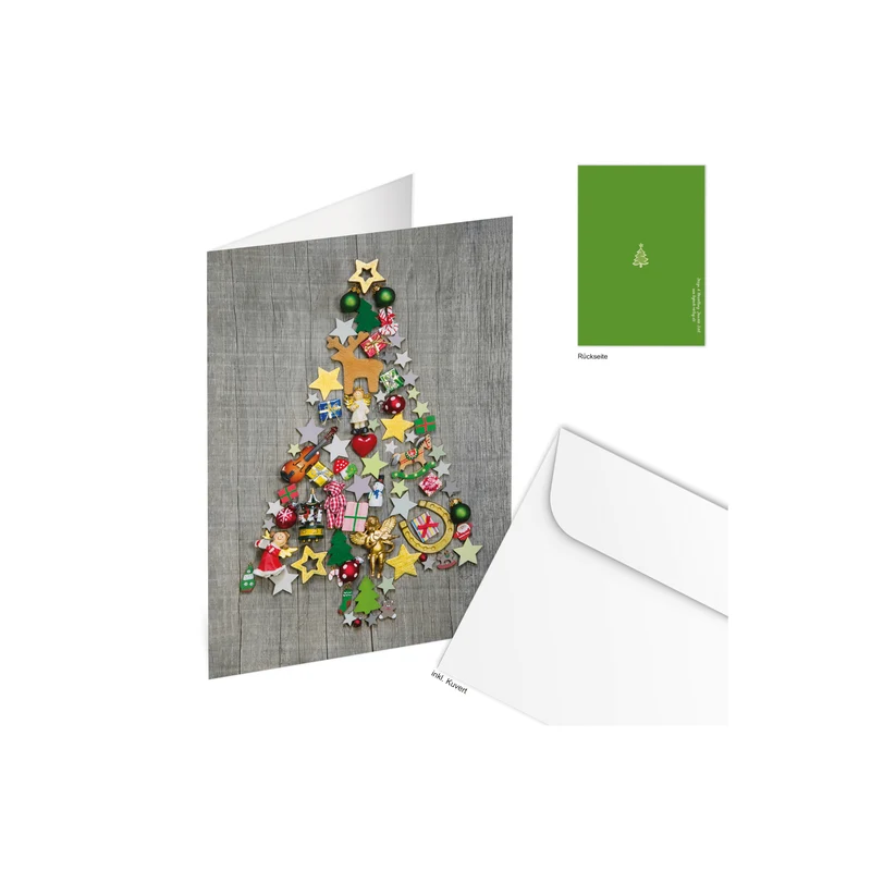Weihnachtskarten DIN A6 hoch Klappkarten mit Umschlag – Weihnachtsbaum grau-bunt