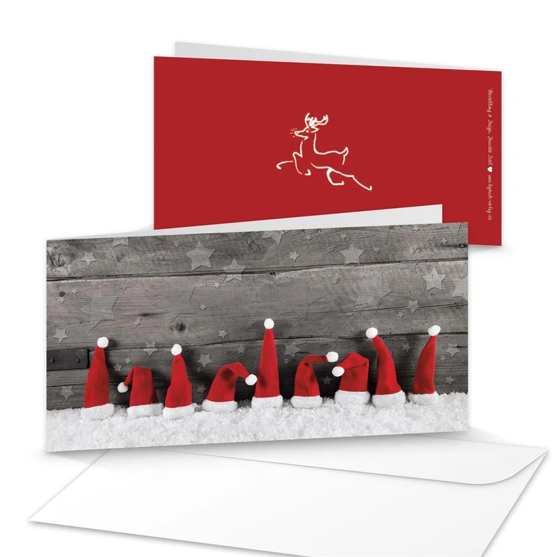 Weihnachtskarten DIN lang Klappkarten mit Umschlag – Zipfelmütze rot-weiß innen blanko