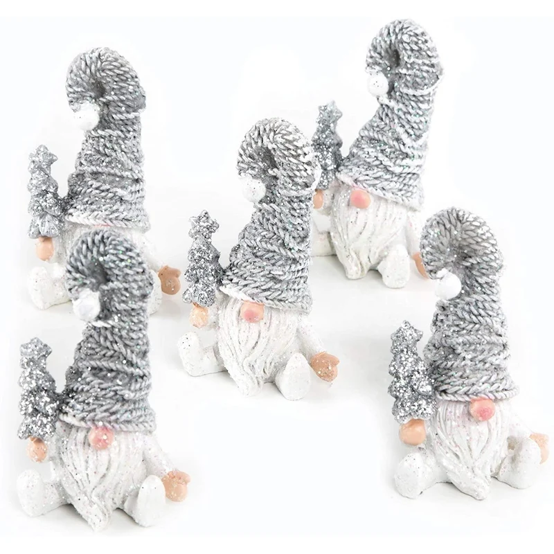 5 Wichtel Figuren silber weiß glitzernd mit Tannebaum - Wichtelgeschenk