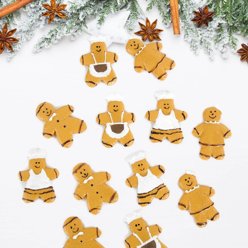 12 kleine Lebkuchen Streuteile - braun weiß aus Kunststein