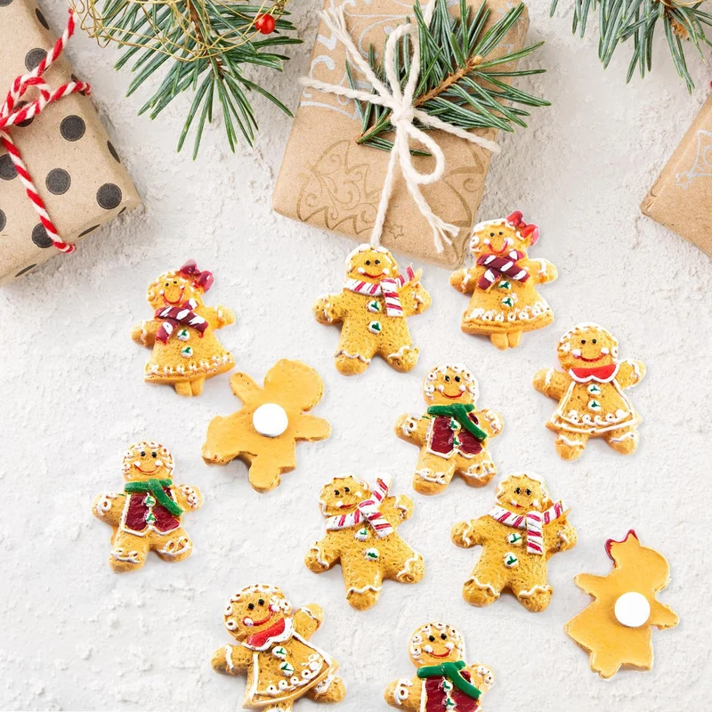 12 Mini Lebkuchen Tischdeko aus Kunststein braun bunt