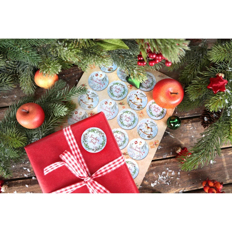 Logbuch-Verlag 24 Weihnachtsaufkleber mit Text Frohe Weihnachten & Frohes Fest Sticker Geschenke Kunden Mitarbeiter blau rot Ø 4 cm