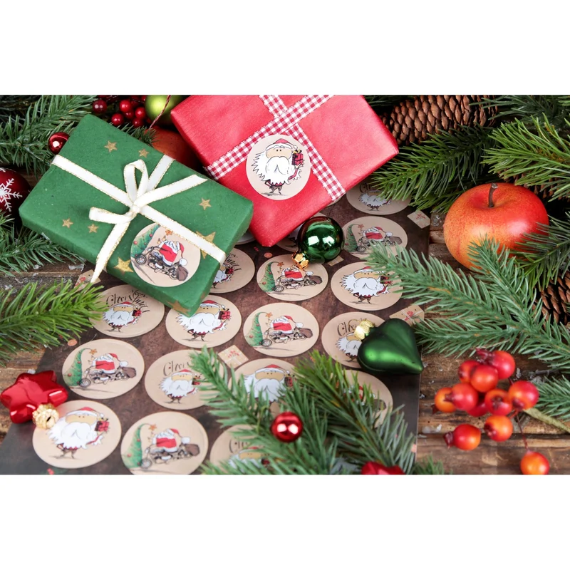 Logbuch-Verlag 24 lustige Weihnachtsmann Aufkleber Merry Christmas Weihnachtssticker braun rot weiß Ø 4 cm