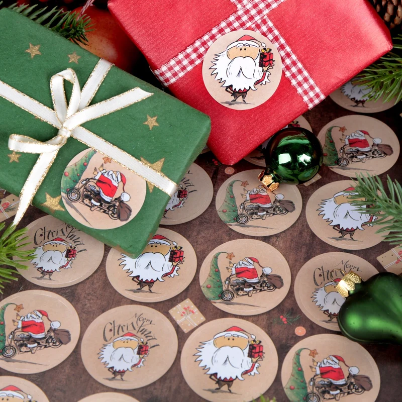 Logbuch-Verlag 24 lustige Weihnachtsmann Aufkleber Merry Christmas Weihnachtssticker braun rot weiß Ø 4 cm