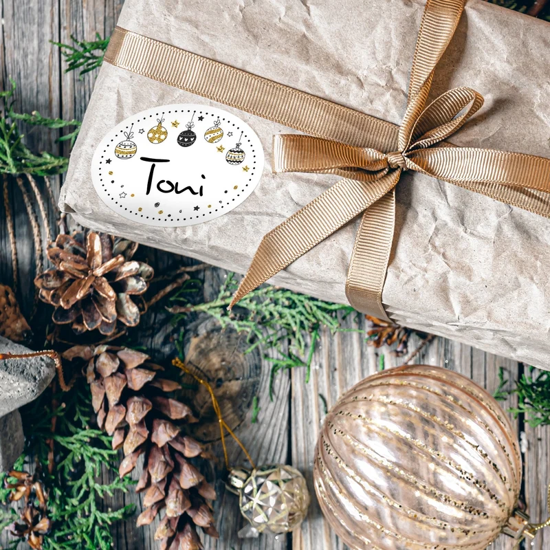 200 Weihnachtsetiketten zum Beschriften schwarz weiß gold
