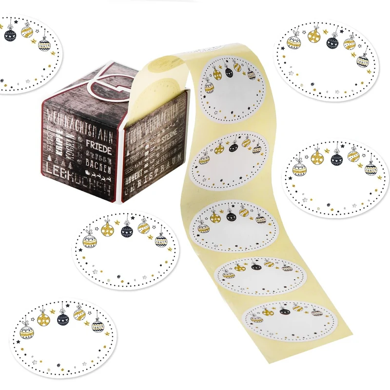 200 Weihnachtsetiketten zum Beschriften schwarz weiß gold